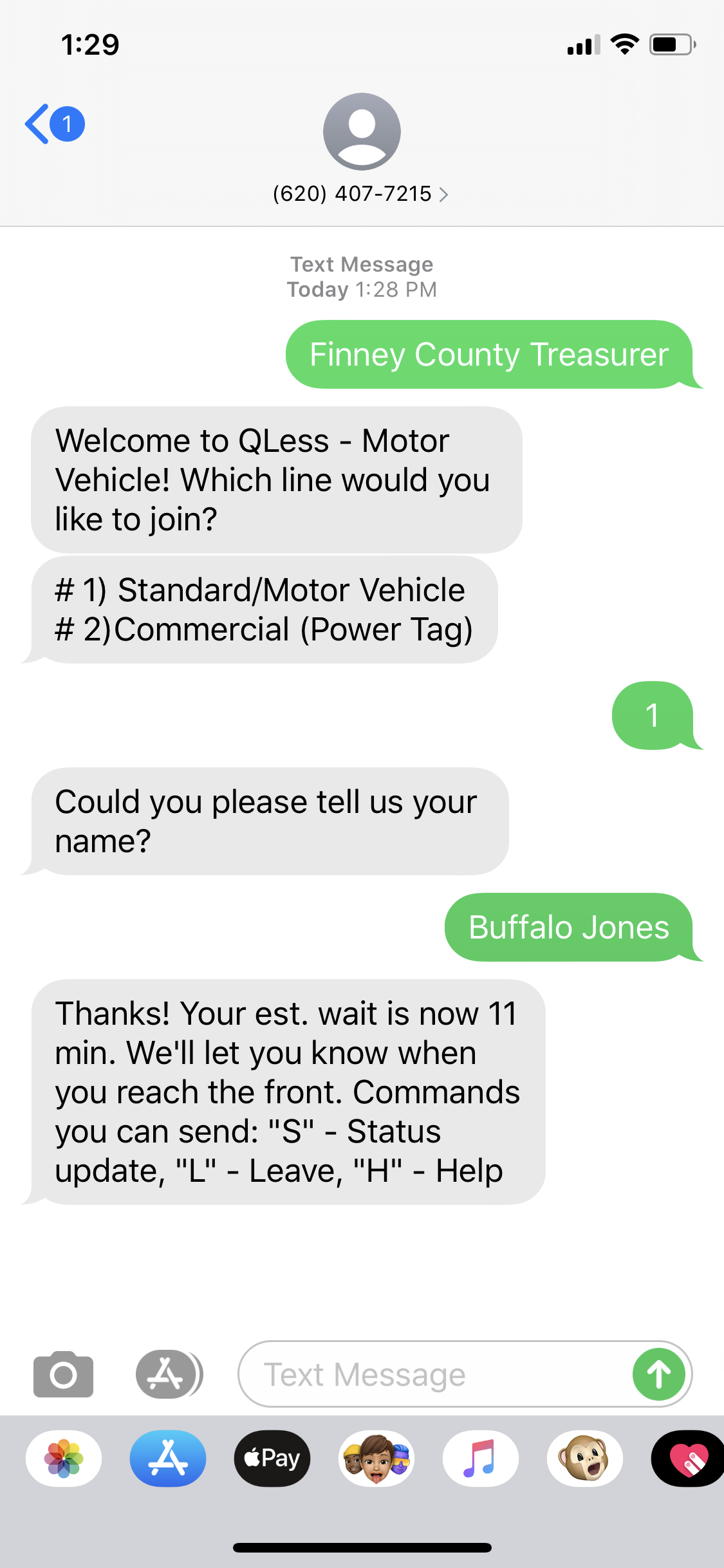 QLESS Text Example 2